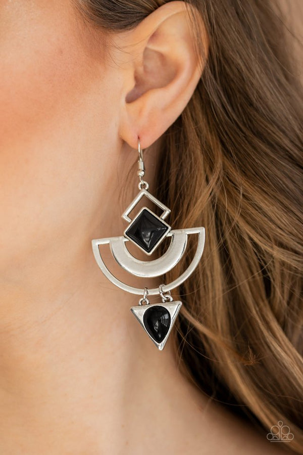 Paparazzi Earring ~ Geo Gypsy - Black - Gtdazzlequeen